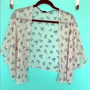 Sheer Floral Cropped Kimono